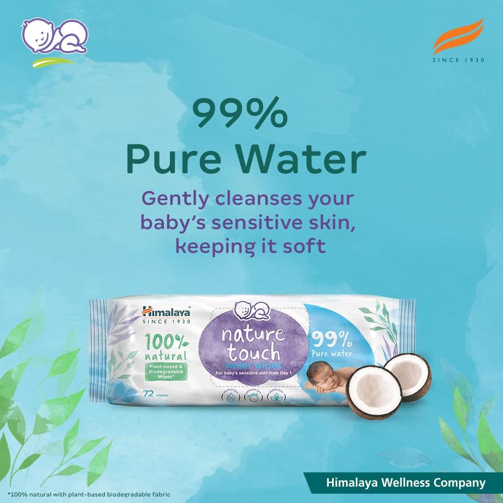 Himalaya Nature Touch Water Baby Wipes 72 Count Pack of 3 Sensitive Skin Biodegradable