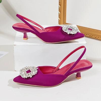 Мода Мода Женская Обувь 2024 Французский Носок Босоножки с Закрытым Носком Сказочный Стиль Нежные Водяные Бриллианты Острый Носок Задний Ремешок Тонкий Каблук Обувь