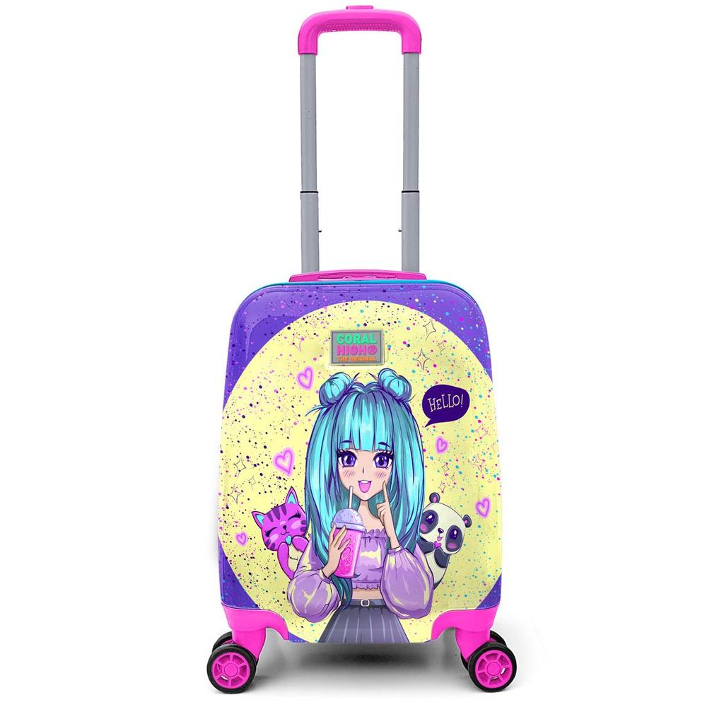 coral high Детский детский чемодан с фиолетовым и розовым рисунком для девочек в стиле аниме 16705