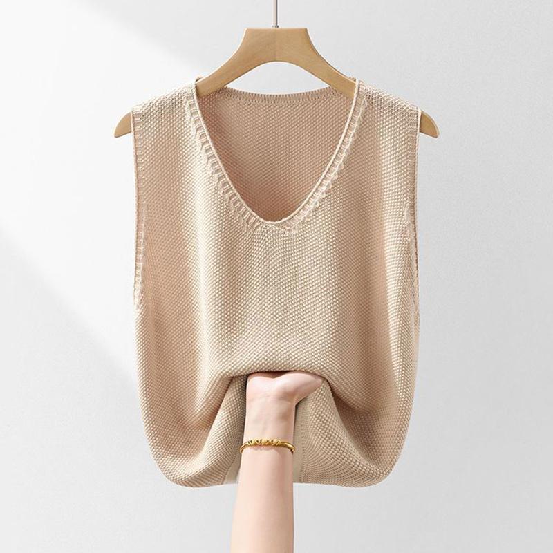 Вязаный жилет женский свободный майка без рукавов свободный свитер жилет утолщенный повседневный круглый вырез жилет
