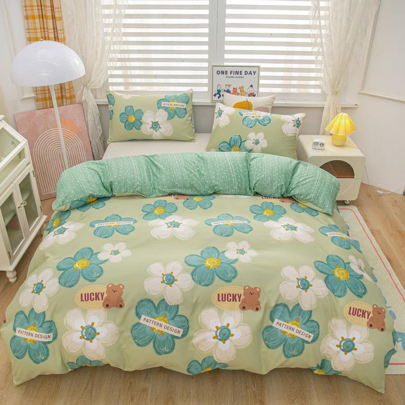 Cartoon Animal Rabbit Bear Duvet Cover Girls Strawberry Floral Bedding Set Reversible Kawaii Comforter Cover With 2 Pillowcase