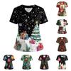 Женская футболка с коротким рукавом, рождественским принтом, V-образным вырезом, на пуговицах сбоку и разрезом