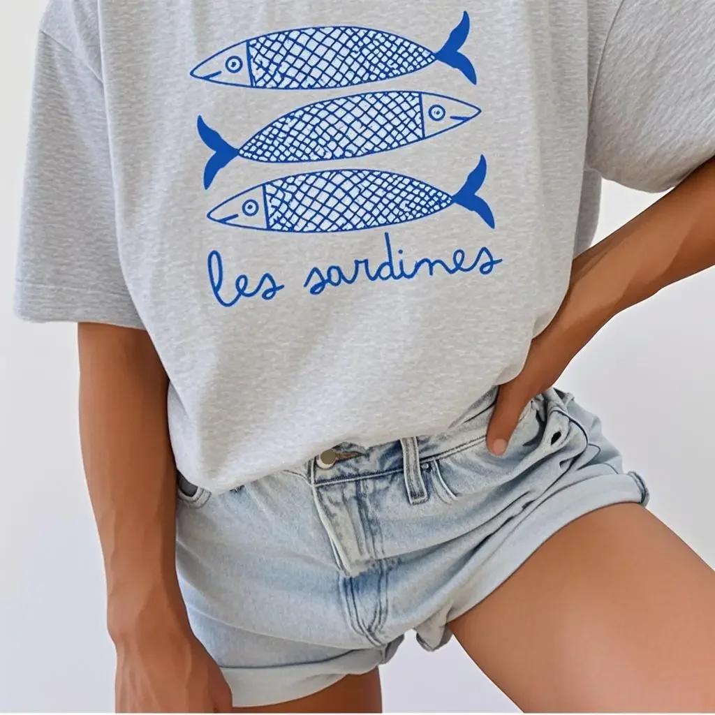 Tomato Girl Coastal Summer Girl Fashionable Casual Tshirt Sardine Women Canned Fish Casual Shirt Summer Short Sleeved Harajuku