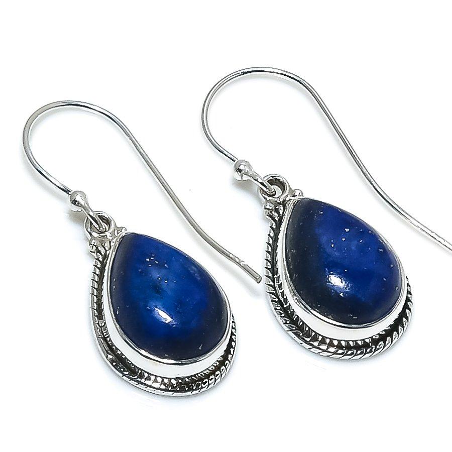 Natural Lapis Lazuli Gemstone 925 Solid Sterling Silver Gift Earring 1.25" V8j54