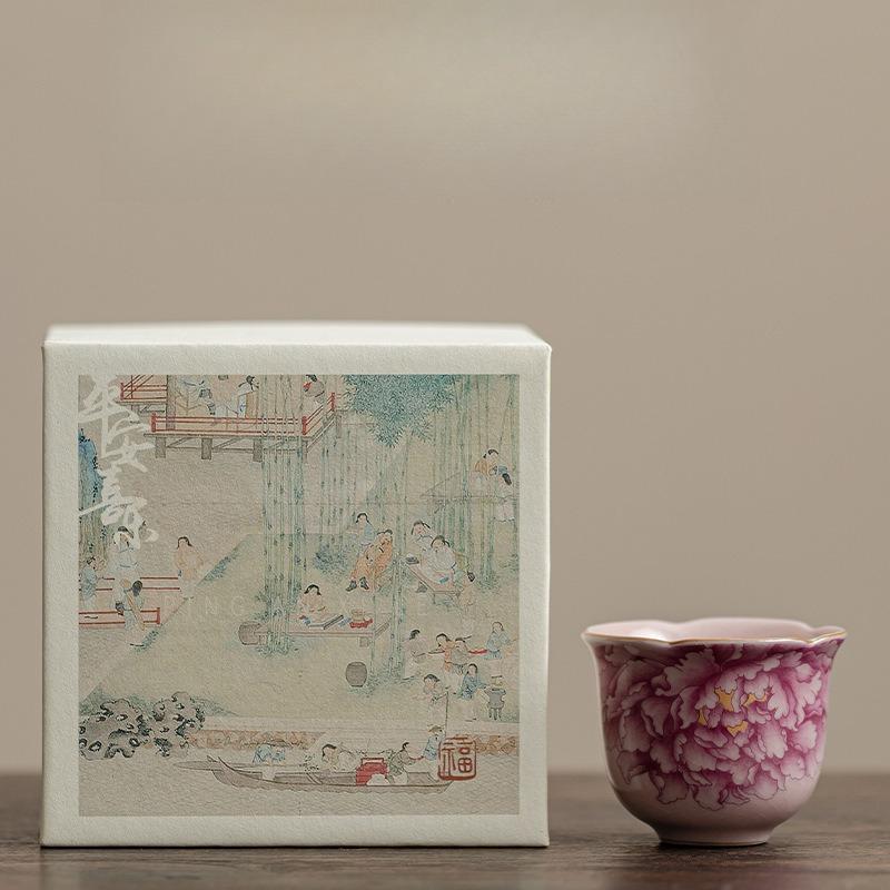 Розовая чашка с пионом печи Жу, бытовая керамическая чайная чашка, мастер-чашка, чайная чашка, можно поднимать открытую трещину