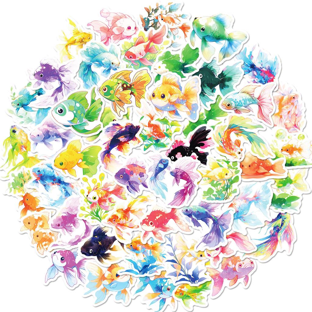 50 Colorful Small Fish Stickers New Products Tropical Underwater Ocean Cute Cartoon Small Goldfish Graffiti Stickers
