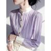 Женская полосатая рубашка с французским стоячим воротником Женская весенняя рубашка