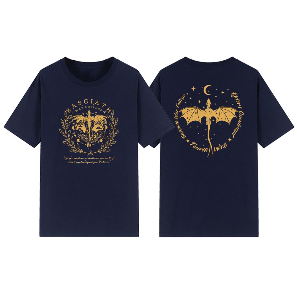 Двусторонняя футболка «Четвертое крыло» Basgiath, футболка военного колледжа, женская одежда, винтажные футболки с короткими рукавами и рисунком, футболка Bookish