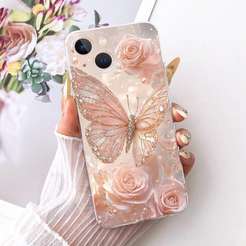 Transparent For iPhone 13 Case Cover Cute Cat Fashion Butterfly Funny Painted Casing A2633 A2482 A2631 A2634 A2635