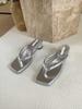 French Silver Flip-flops Women's Summer Wear Fashion Thick Heels Pinch Feet Beach Slippers Non-slip Sandals