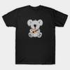 Men Black Print T-shirt Koala Bear Plays Ukulele No-Cut Transfer Paper Print Cotton Tshirt