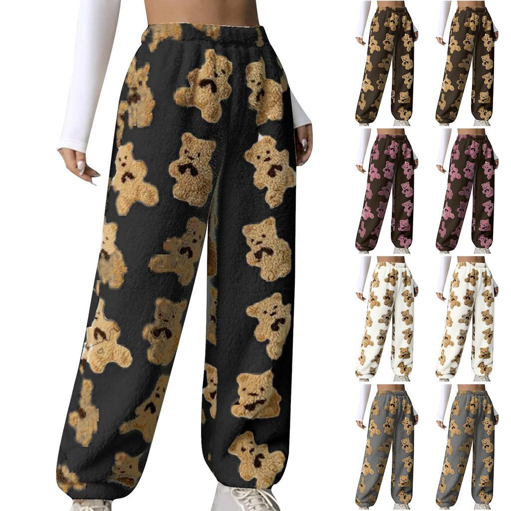 Women's Cute Teddy Bear Plush Pajama Pants, Soft, Fleece-lined, Warm, Comfortable Plush Pants, Casual Pants
