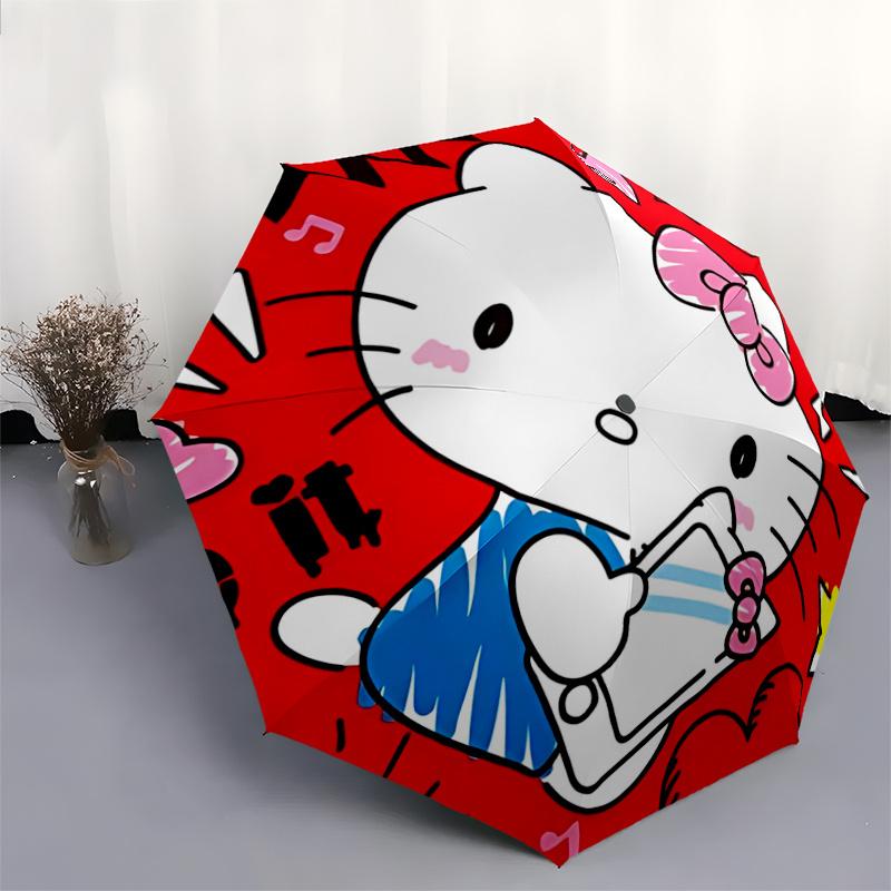 1pc Hello Kitty Automatic Opening/Closing Umbrella with Foldable Design, 8-Rib Iron Frame Outdoor Umbrella, Ideal Gift for Fans, Travelers, Daily Use,