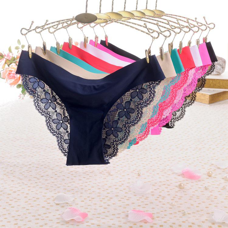 A Piece Of Silk Seamless Breathable Sexy Lace Waist Ladies Underpants EMA