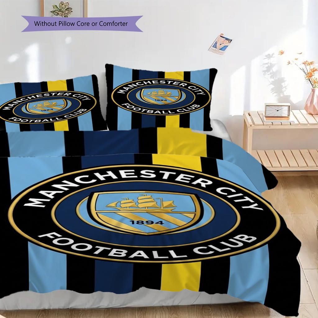 Manchester City Pride Three-piece set (1 * duvet cover + 2 * pillowcase, without core) 2DFlat Christmas birthday gift Duvet cover and pillowcase