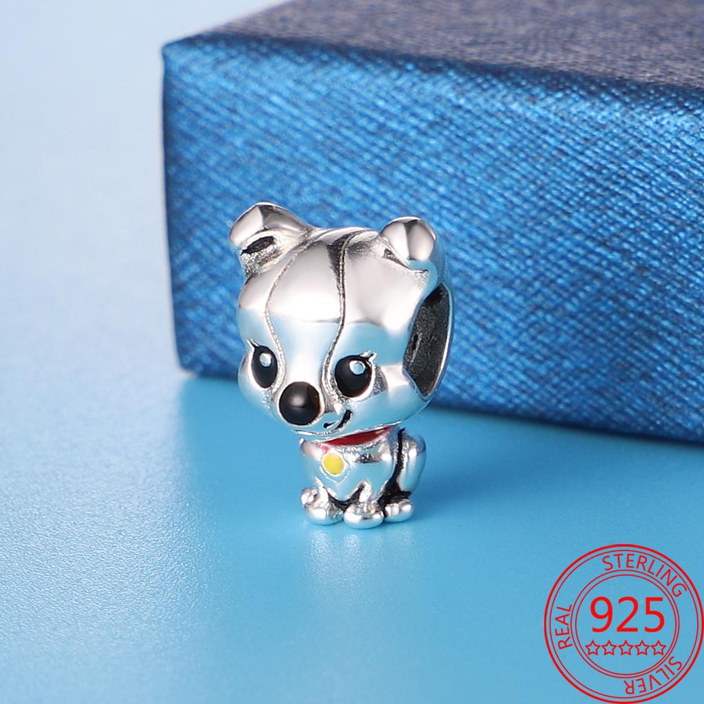 Classic 925 Sterling Silver Red Circle Enamel Puppy Bead Charm Fit Original 3mm Bracelet Bangle Wedding Party DIY Jewelry