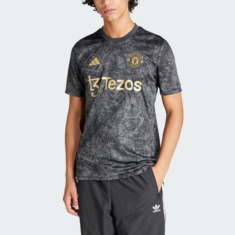 adidas Быстросохнущая тренировочная рубашка Man Utd x Stone Roses с типографским принтом Tie-Dye, мужские топы, черные IQ1566