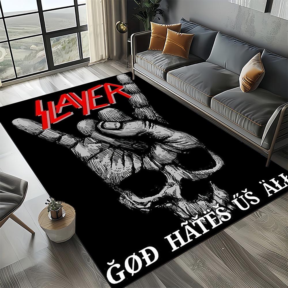 3D Retro Band Slayer Heavy Metal Rcck Sign Carpet Rug for Living Room Bedroom Home Sofa Decoration,Kid Play Non-slip Floor Mat