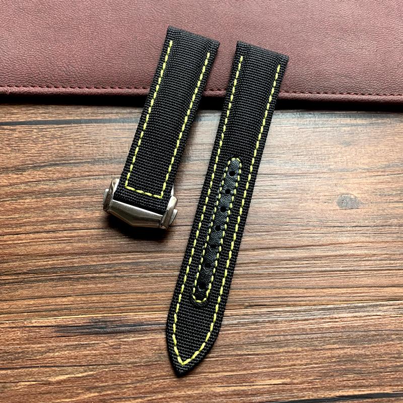 20 мм 22 мм черный, синий нейлоновый с кожаным ремешком для часов Omega AT150 Seamaster 300 600 Planet Ocean De Ville ремешок для часов