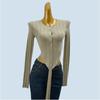 Irregular Bandage Knitted Six Fleece Cardigan Women 2025 Early Autumn New Advanced Western Style Design Sense Top