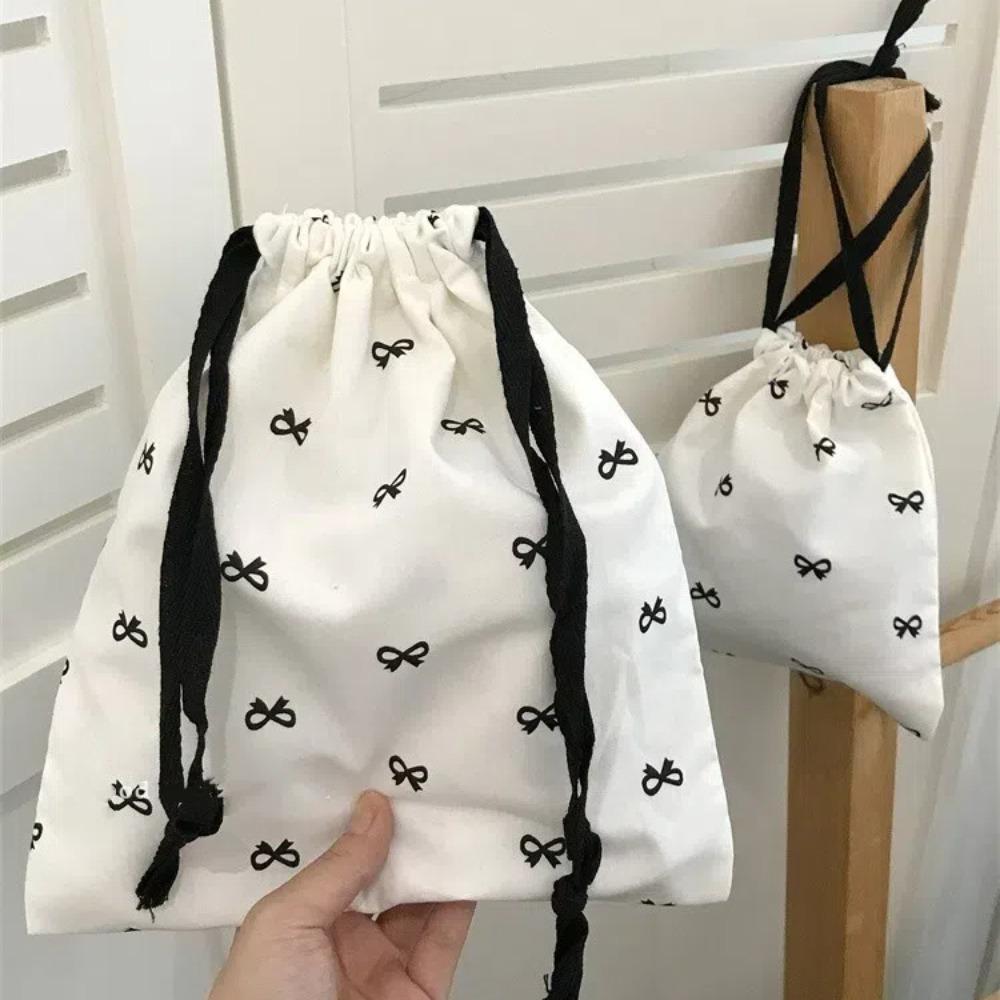Bow Printed Drawstring Storage Bag Portable Cotton Pouch Diaper Pouch Bundle Pocket Work
