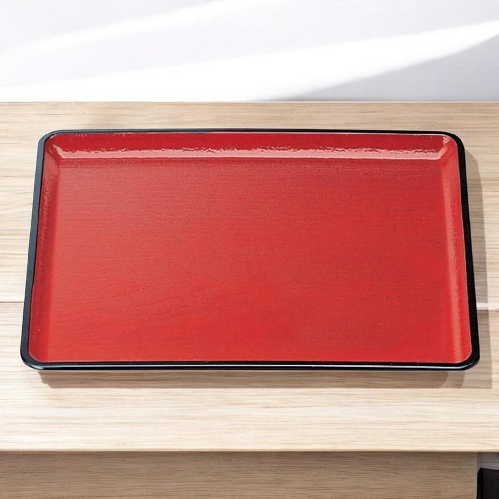 47cm Paulownia Wood Kaiseki Tray with Red Top and Black Lacquerware Made In Japan J-kitchens (Tray) Top, Non-Slip, (ABS Resin),
