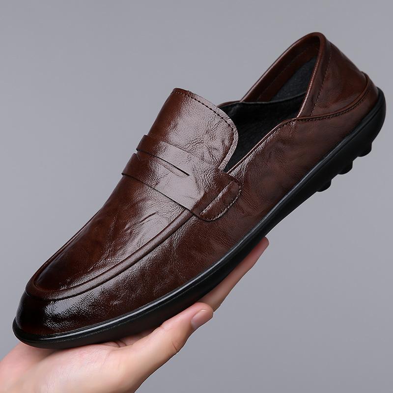FashionBritish Style Leather Lightweight Loafers for Men Spring Autumn Designer Soft-soled Casual Slip-on Business Men's Dress Shoes