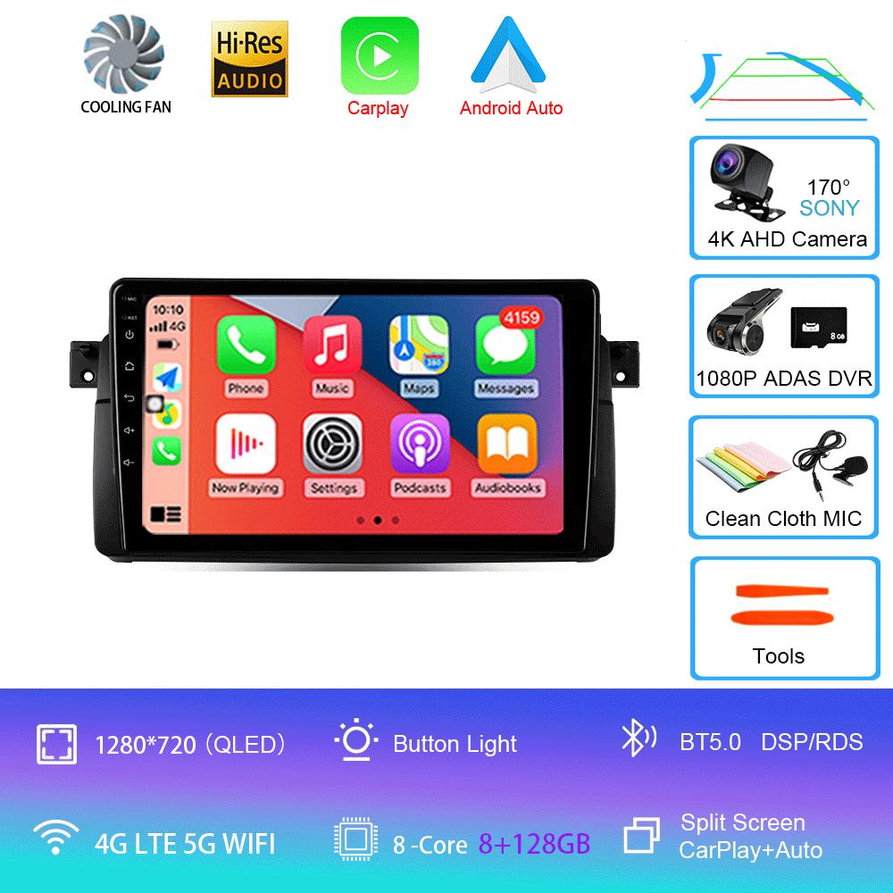 Автомагнитола Android 14 Carplay Для BMW E46 M3 1998 1999 2000 2001 - 2006 Навигация GPS Мультимедийный плеер стерео wifi+4G BT 2 DIN