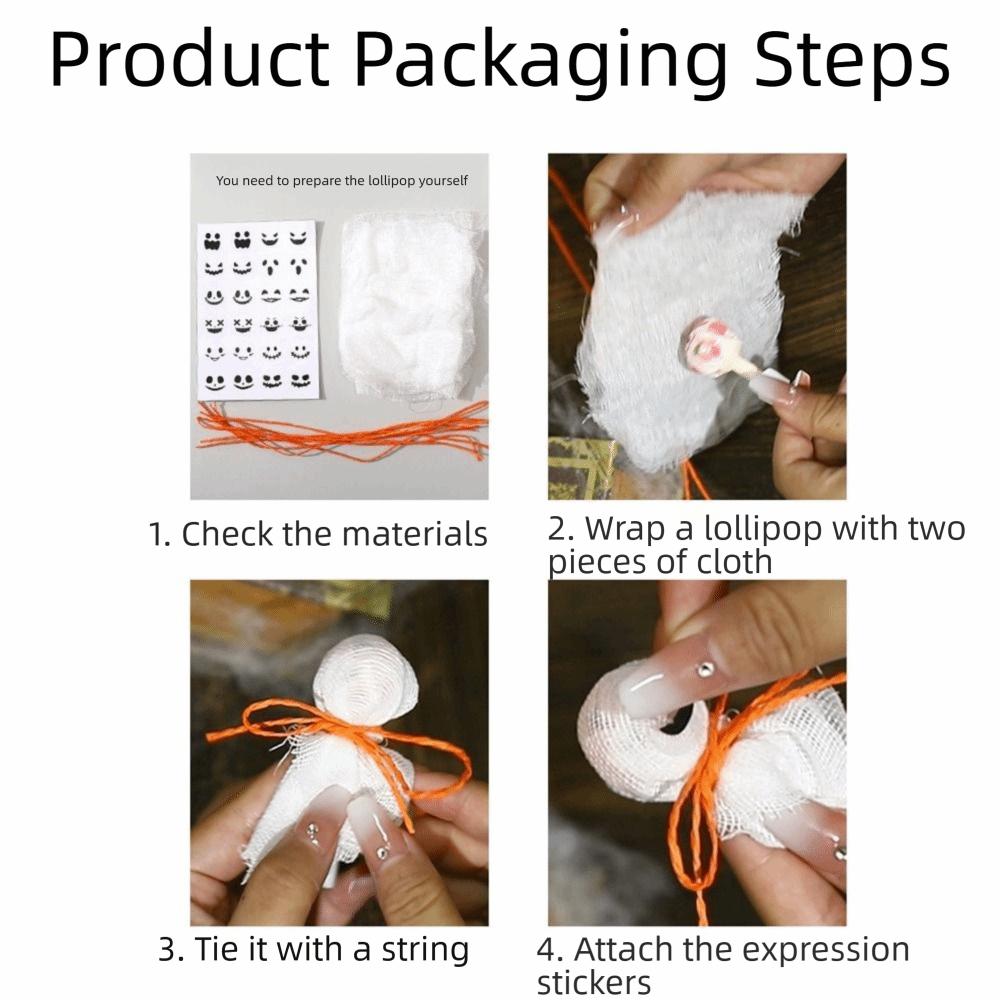 12 шт. Креативное украшение для Хэллоуина на леденец со стикером, тканевый чехол, украшение для конфет-призраков, без леденцов, простое в использовании