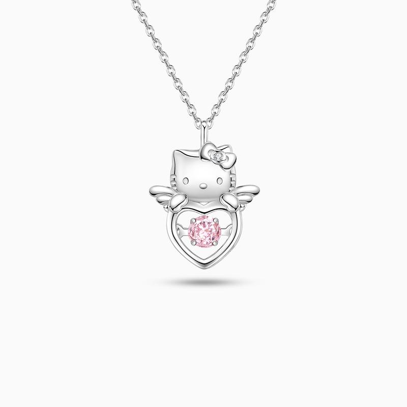 Sanrio HelloKitty/Hello 925 Silver Luck Protects the Beating Heart Pink Diamond Light Luxury Sparkling Niche High-end 3031-Hello Kitty Love Necklace