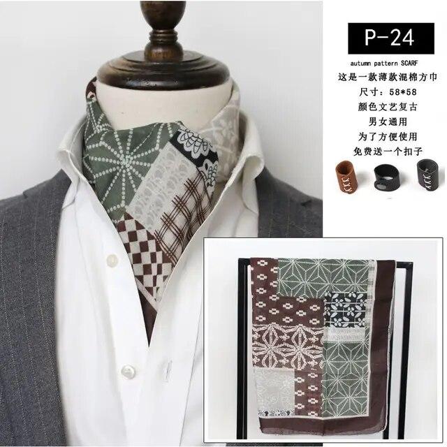 Cotton and Linen Men's Artistic Retro Scarf Korean Spring Autumn Winter Scarf Hip Hop Street Style Scarf Small Square Towel