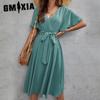 Women's Fashion Summer Spring Solid Color Print Short Sleeve V-Neck Casual Dresses