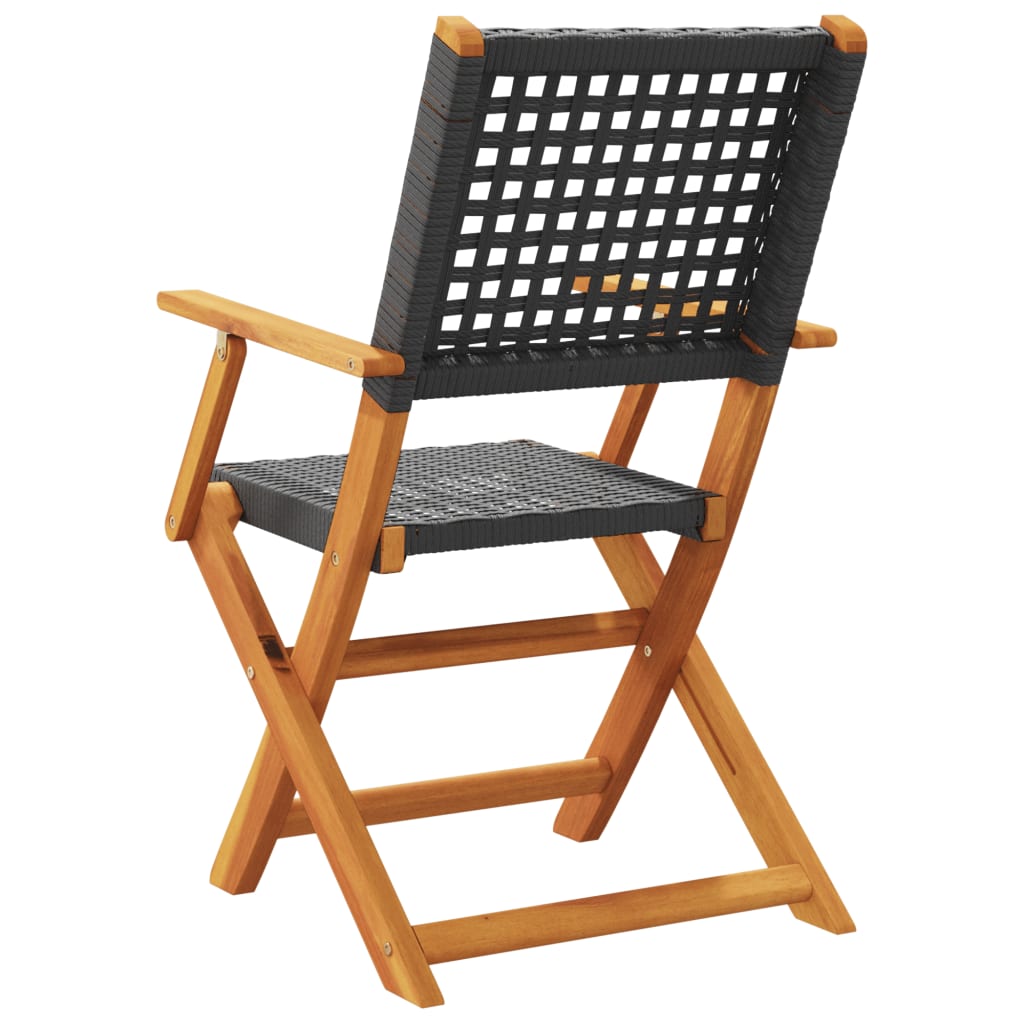Garden Chairs 2 pcs Black Solid Acacia Wood and Poly Rattan
