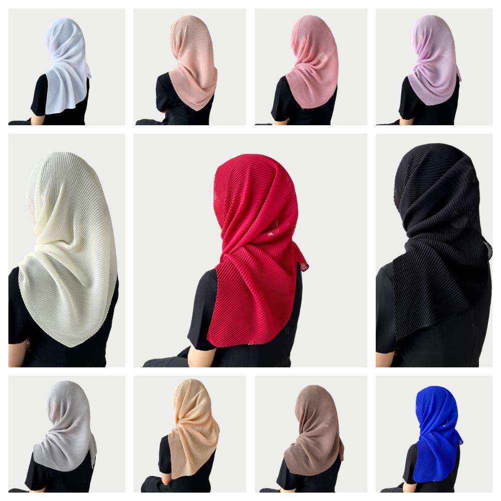 Soft Wrap Solid-color Bandana Hair Band Pleated Silk Scarf Fashion Chiffon Hair Scarf Girls