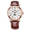 Time100 Men's Watch with Date, Day of the Week, and Day/Night Display, Made In Japan Movement, Brown Leather Strap, Rose Gold, for Businessmen and Adu