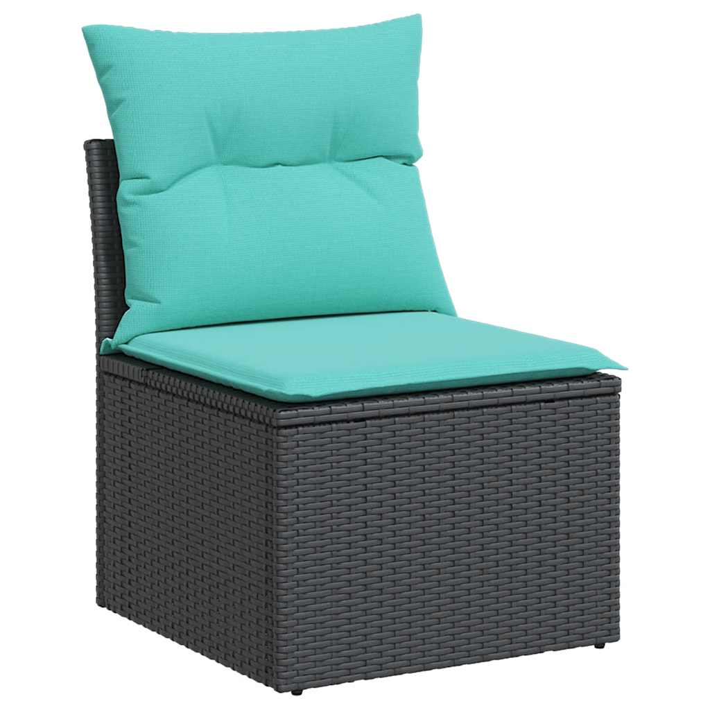 9 Piece Garden Sofa Set with Cushions Black Poly Rattan