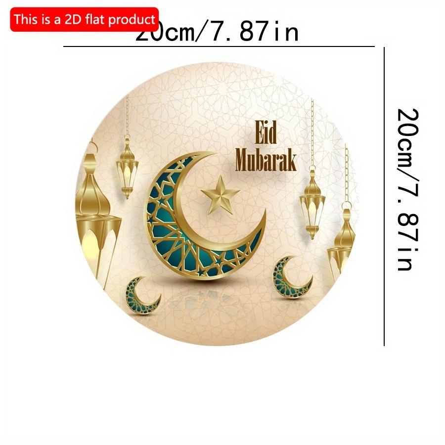 2D Flat 20*20cm1pc Eid Mubarak Green Moon and Lanterns Patterns Wonderful Round Wooden Pendant, Gold Simple Style Celebrate Ramadan Ceiling Hanging
