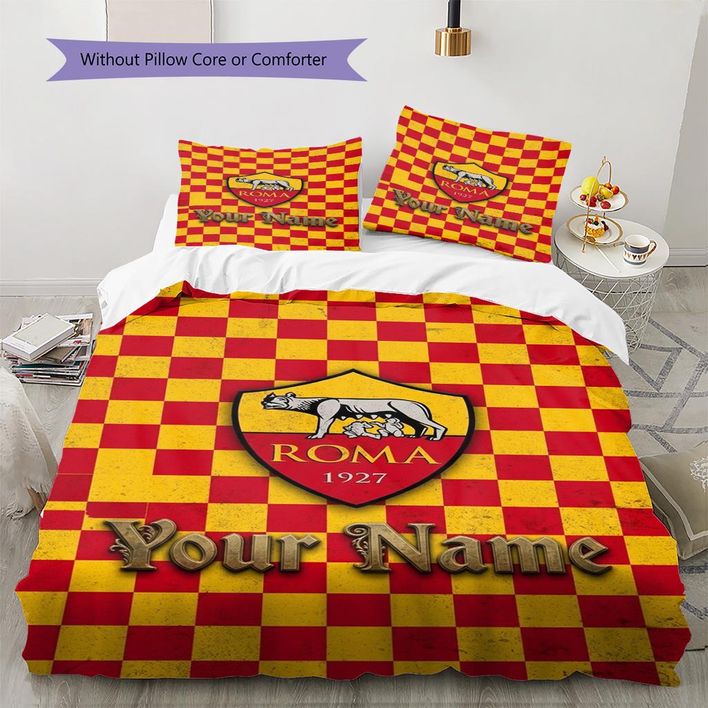 Name Custom AS Roma Logo Pattern Bedding Set Quilt Cover Pillowcase Home Decor Gift (1 * duvet cover + 2 * pillowcase, without core)