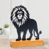 Metal Lion Statue Figurine Hollow Iron Animal Sculpture with Wood Base Table Centerpieces Decors Home Desktop Ornament