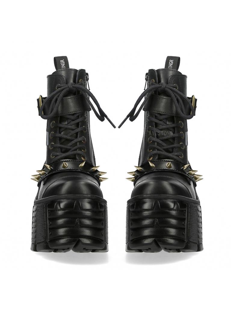 Thick Sole Round Belt Buckle Women's Short Boots 2025 Autumn New Street Punk Rock Lace-Up Boots Thick Heel Casual Boots