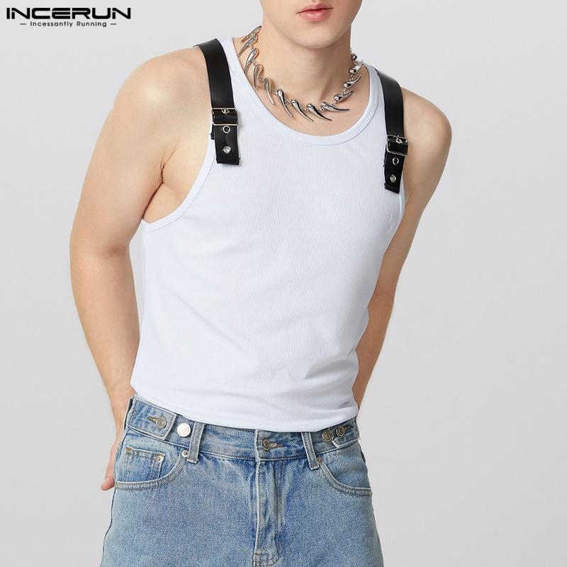INCERUN Мужские майки без рукавов на бретелях, пэчворк, однотонные, повседневные, приталенные
