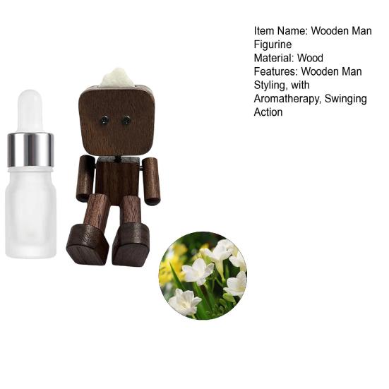 Wooden Man Figurine with Swing Feet Car Aromatherapy Ornament Handcrafted Wooden Art Piece Auto Decor