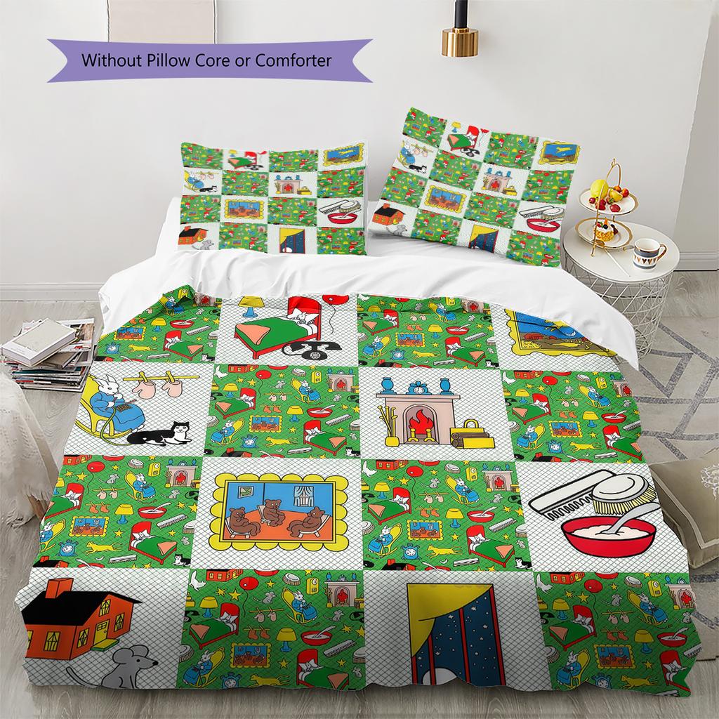Goodnight Moon Pattern Bedding,Quilt Set Quilt Cover Pillowcase Home Birthday Gift (1 * duvet cover + 2 * pillowcase, without core)