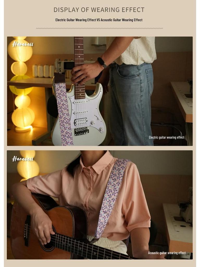 Retro Forest Guitar Strap with Bronze Buckle - Pink/Purple Leaves 031, Pink/White Leaves 032