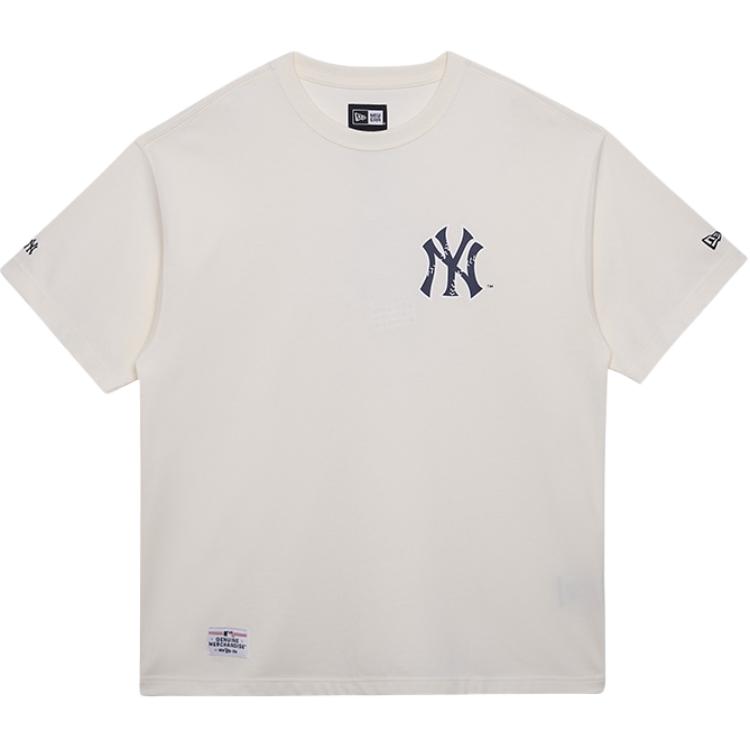 New Era MLB Винтажная Серия Колледж-Клубов Нью-Йорк Янкис Логотип-Буква Круглый Вырез Летняя Американская Футболка с Коротким Рукавом Унисекс Топы Цвет Слоновой Кости 14385078