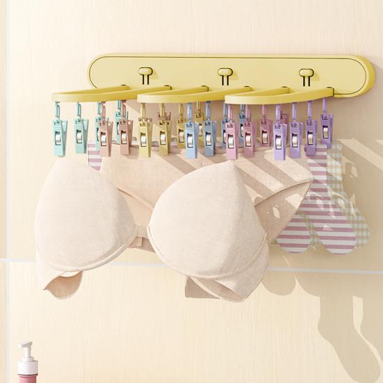 Вешалка для сушки ветрозащитных зажимов с 24 складными настенными креплениями для одежды без сверл, носков, нижнего белья