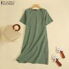 ZANZEA Женское повседневное хлопковое летнее платье с коротким рукавом и круглым вырезом