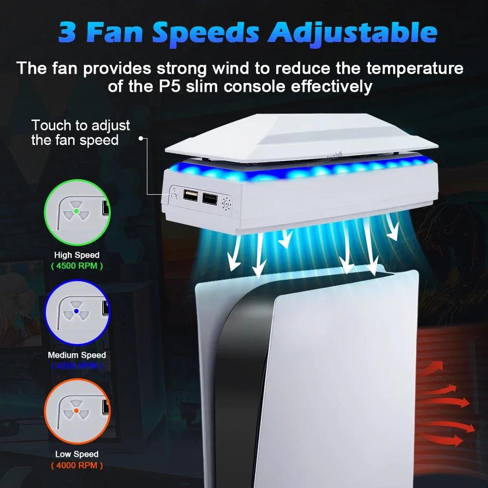 Верхний вентилятор охлаждения для PS5 Slim с RGB-подсветкой, радиатор игровой консоли, верхний пылезащитный вентилятор для отвода тепла для консоли PS5 Slim