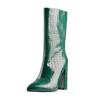 Snake Winter Boots For Women Brand Western Mid-calf Boot Elegant Zipper Black Green Heeled Party Shoes Ladies Large Size 45