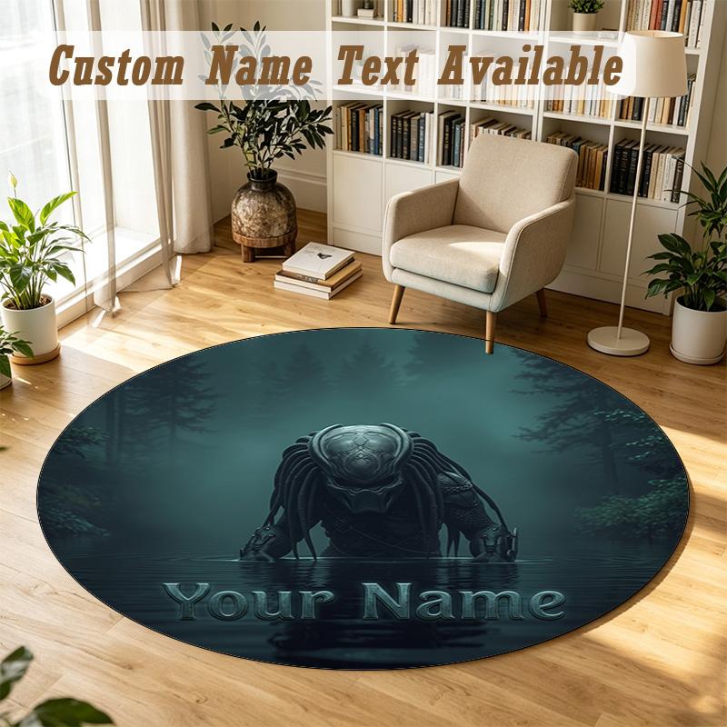 Predator Personalized Round Rug Support Custom Name, Soft Home Decor Mat